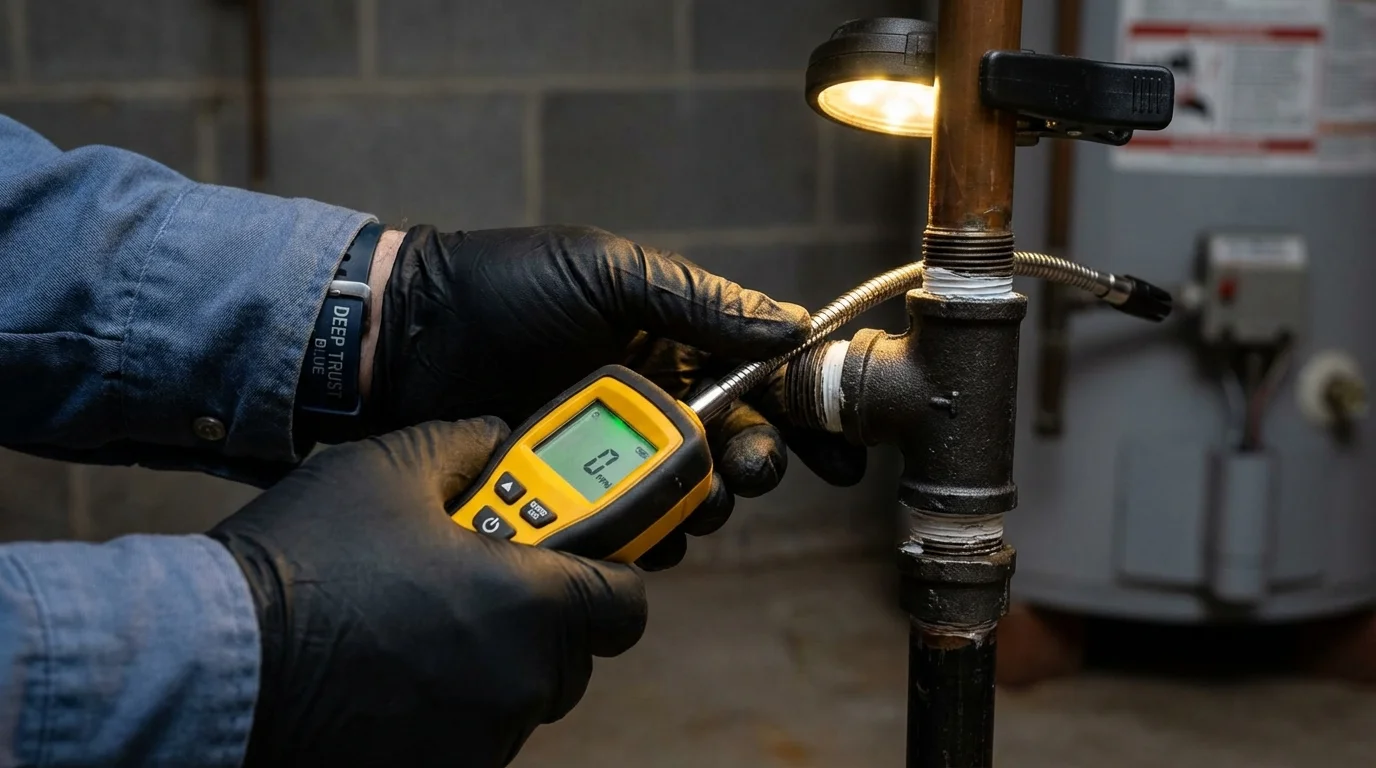 Gas leak detection with electronic sniffer by Johns Plumbing LLC in Wister