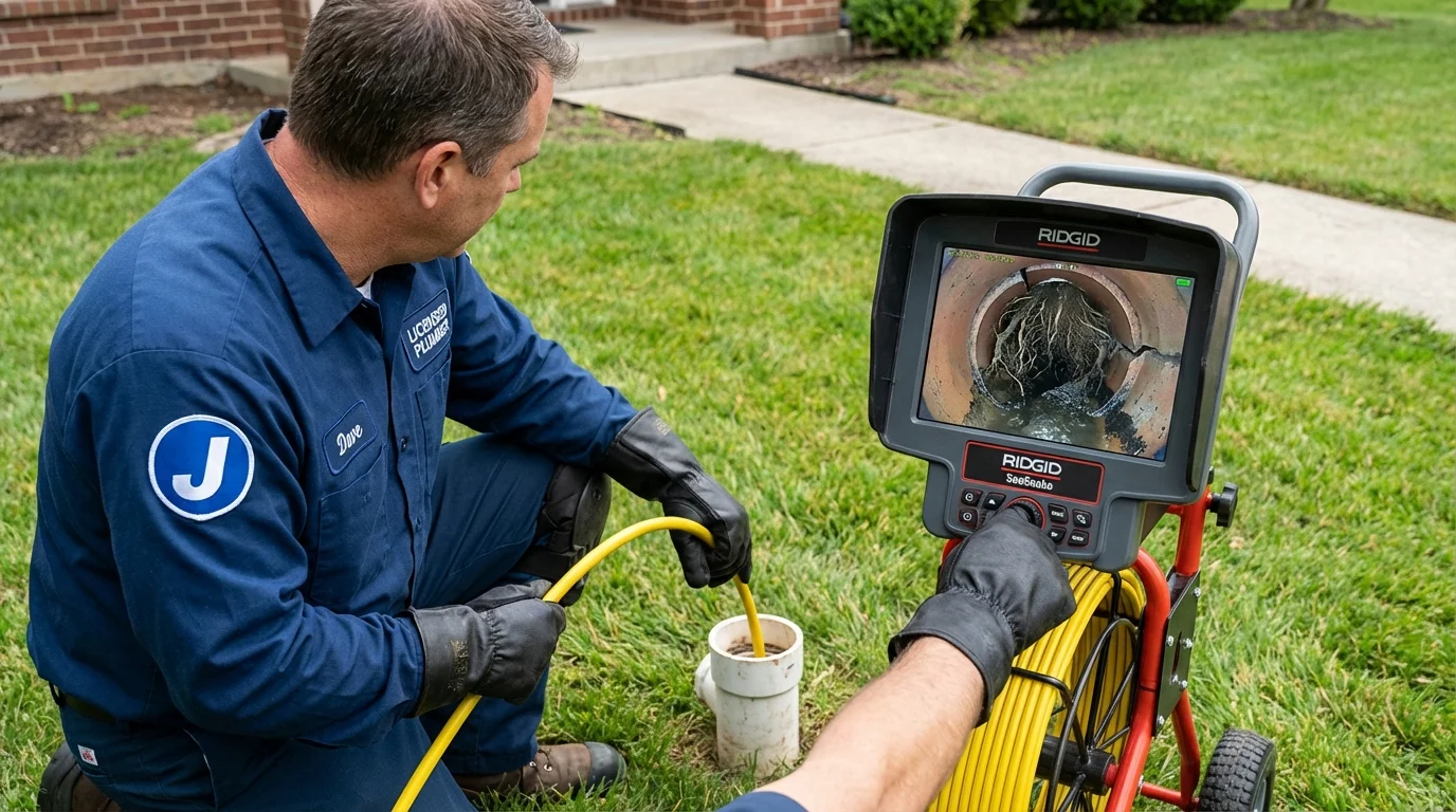 Sewer camera inspection being performed by Johns Plumbing LLC in Wister
