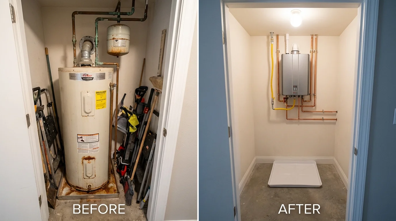 Tank water heater versus wall-mounted tankless unit comparison for Wister, OK homeowners