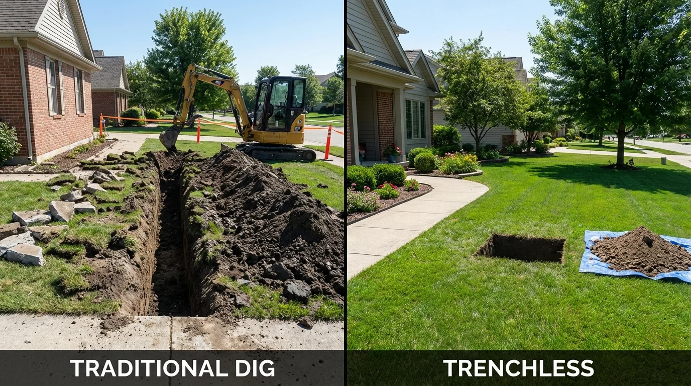 Trenchless sewer repair with minimal yard damage versus traditional excavation in Wister, OK